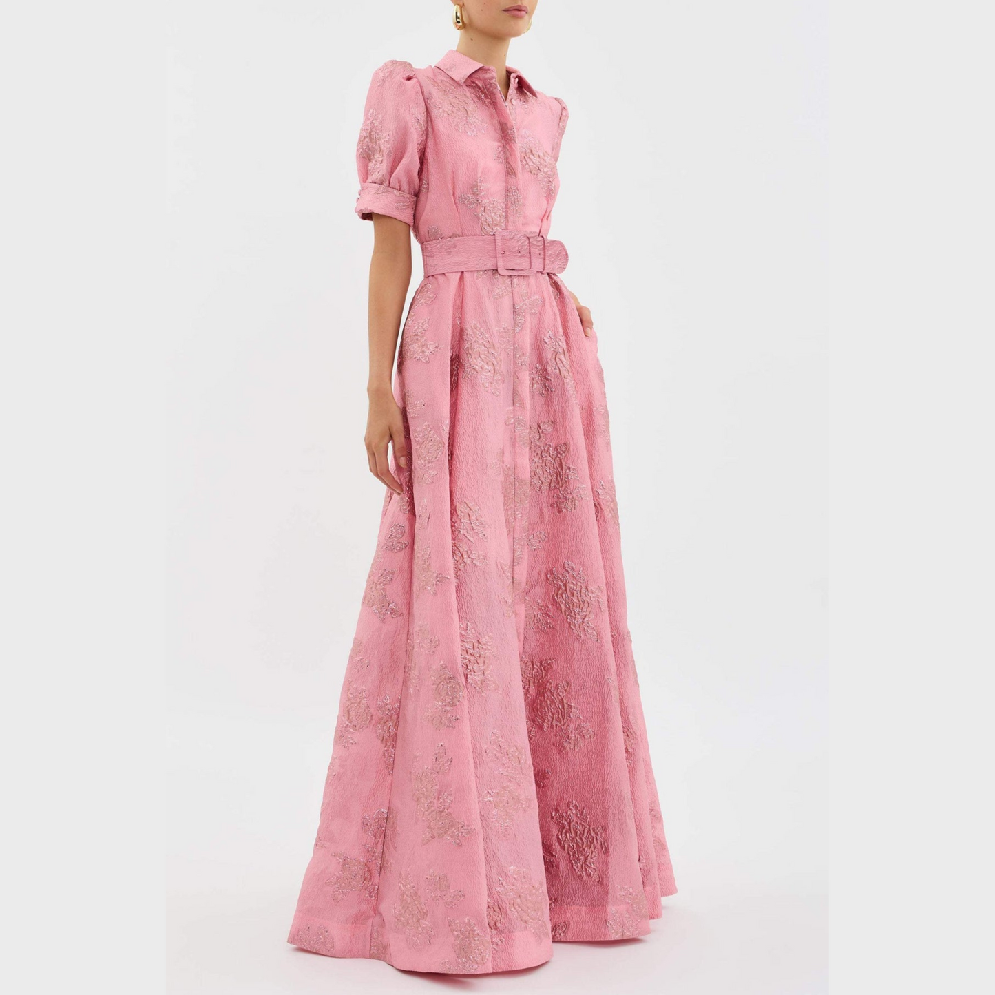 BEA | Vestido rosa elegante con mangas abullonadas
