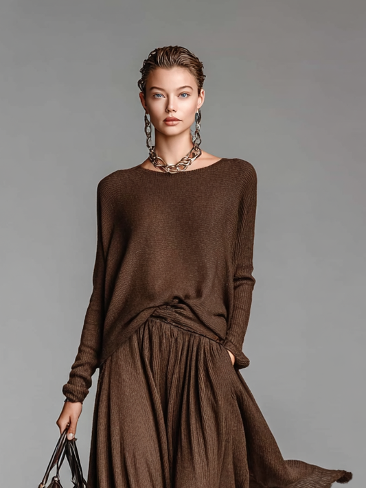 VERA | Conjunto de falda y jersey de punto con cuello redondo