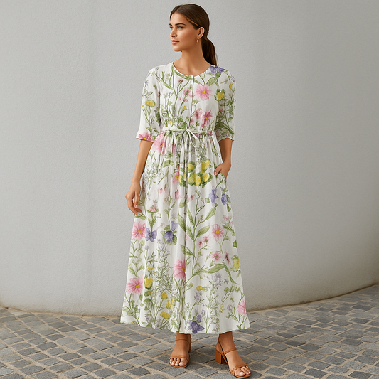 LUNA | Vestido veraniego con estampado floral y cinturón ajustable
