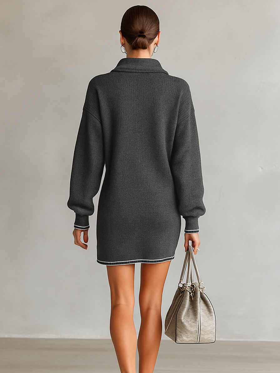 CLARA | Vestido corto de punto grueso con cuello polo y cremallera