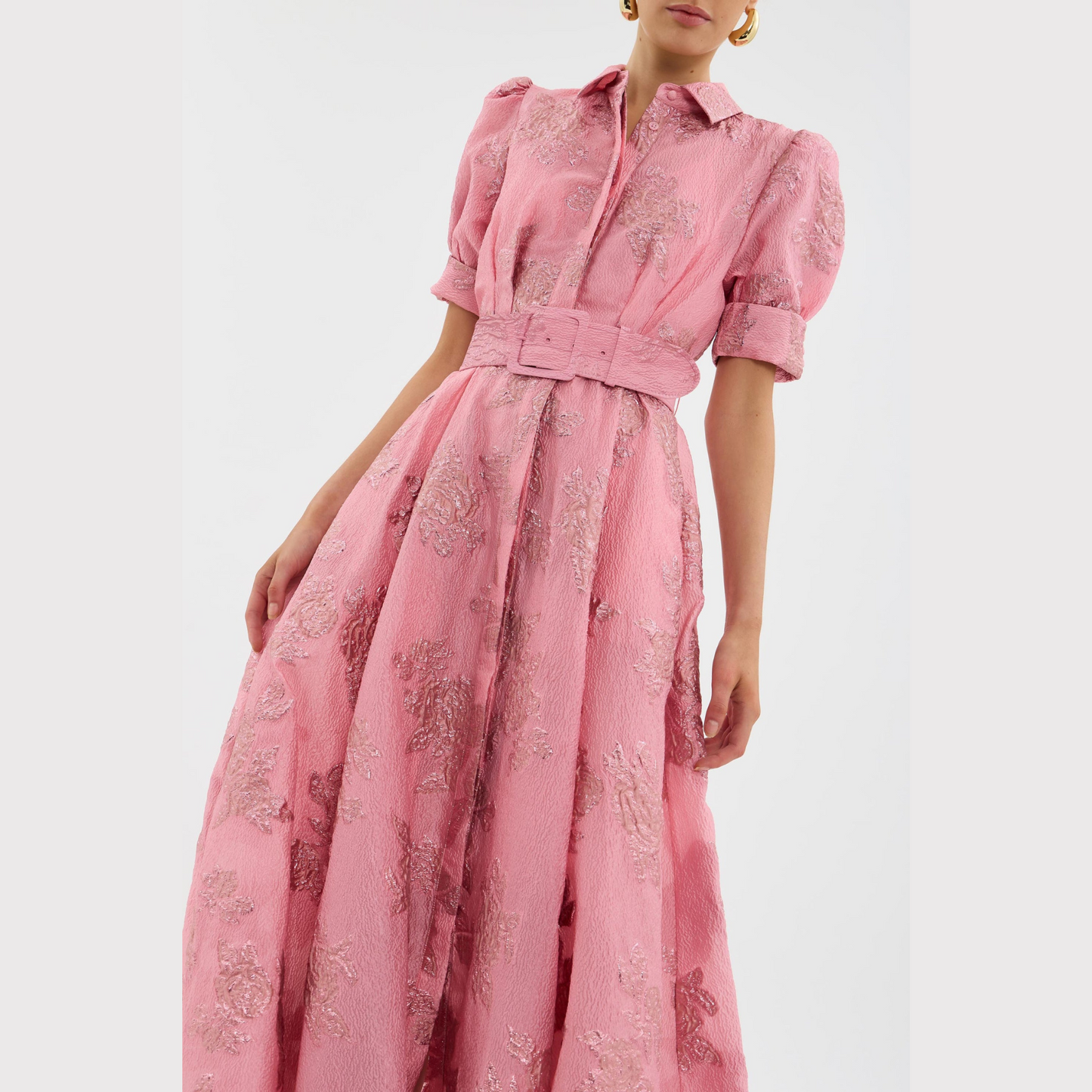 BEA | Vestido rosa elegante con mangas abullonadas