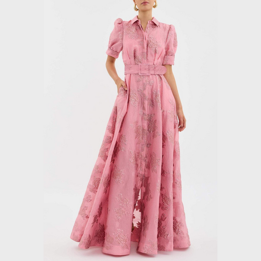 BEA | Vestido rosa elegante con mangas abullonadas