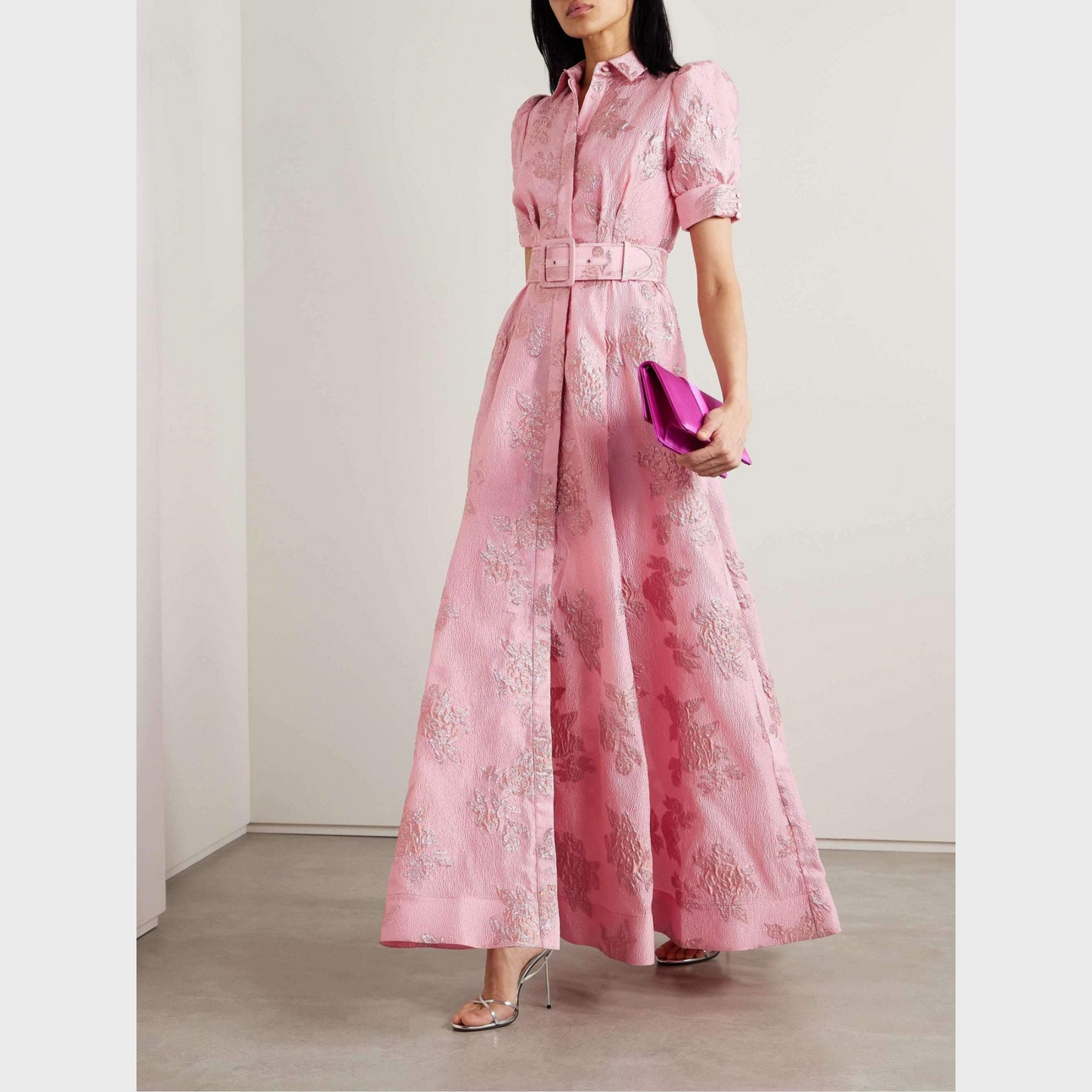 BEA | Vestido rosa elegante con mangas abullonadas