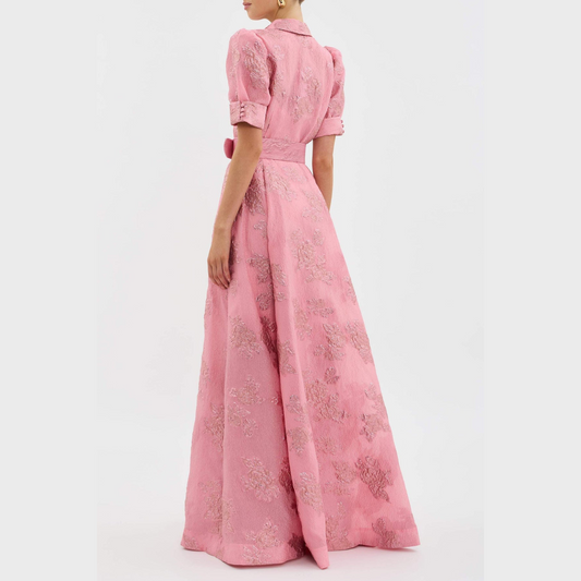 BEA | Vestido rosa elegante con mangas abullonadas